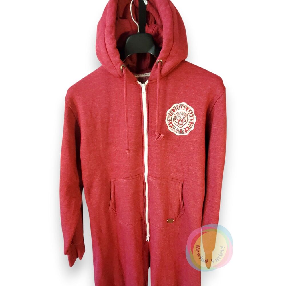 Tokyo Tigers Camerton Hooded Union Suit Mens M Claret Red Zip Jumpsuit One-Piece - Picture 7 of 16